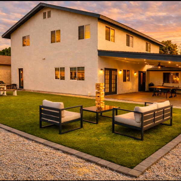 Monument Recovery residential facility backyard with patio seating
